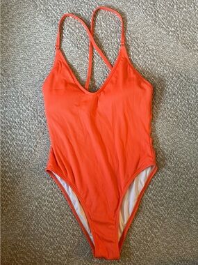 Women's Solid Orange One-Piece Swimsuit with Crossback Straps